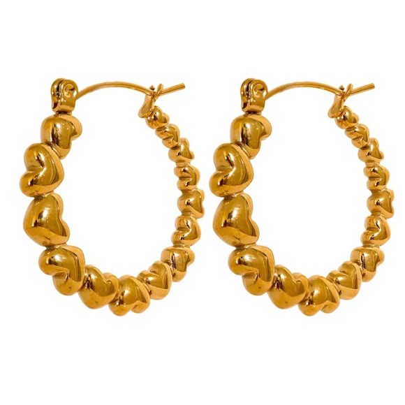 String of Heart Golden Hoop Earrings - Picture 1 of 2